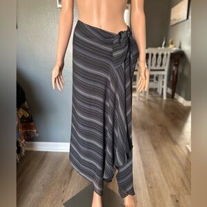 Striped Black, Gray and Blue Silk Wrap Skirt